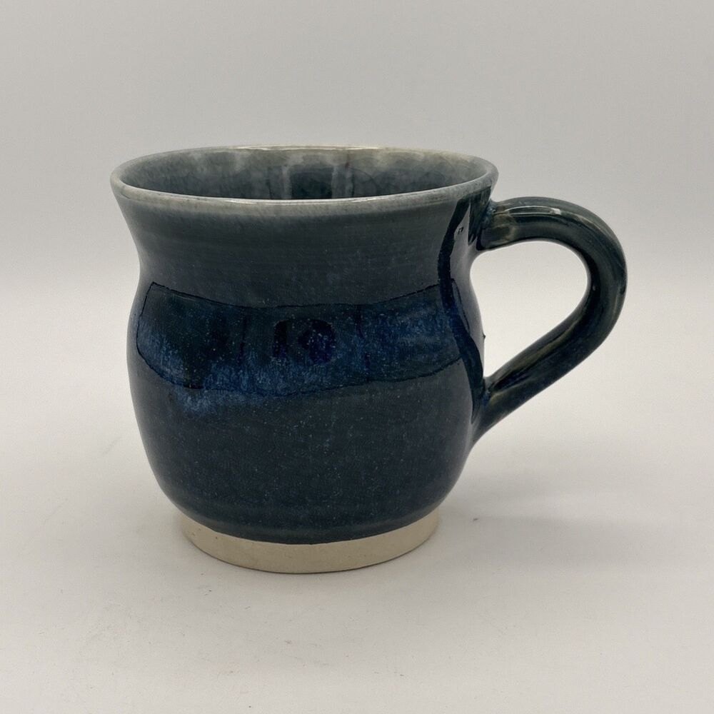 Signed WG RPCC Studio Pottery Coffee Mug Deep Blue Drip Glaze Wheel Thrown